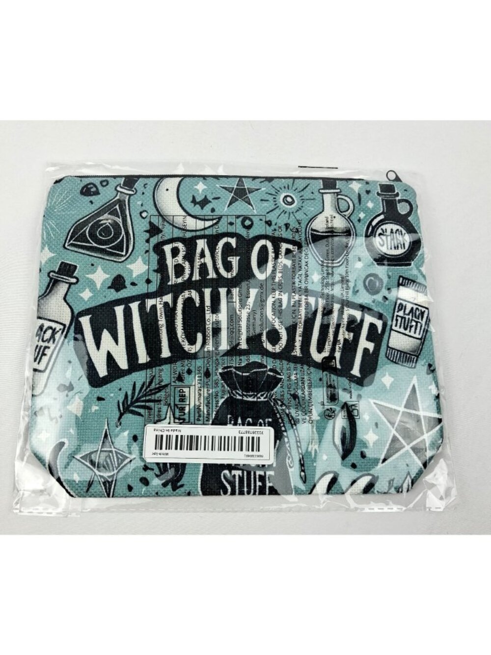 Halloween Witchy Stuff Zippered Canvas Make Up Pouch Fun Potion & Moon Design - Picture 2 of 4